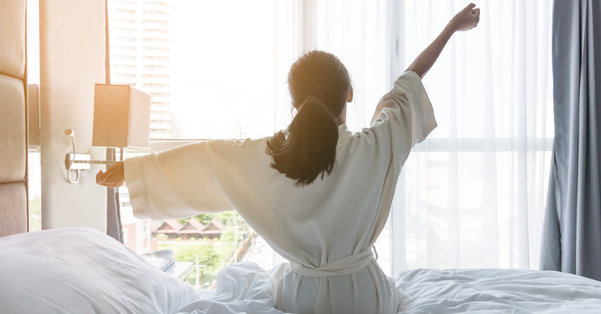 stretching in hotel room