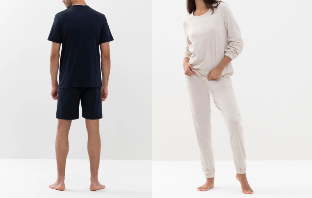 Mey's Zzzleepwear Collections featuring CELLIANT Viscose sleepwear, shown on a male model and female model side by side