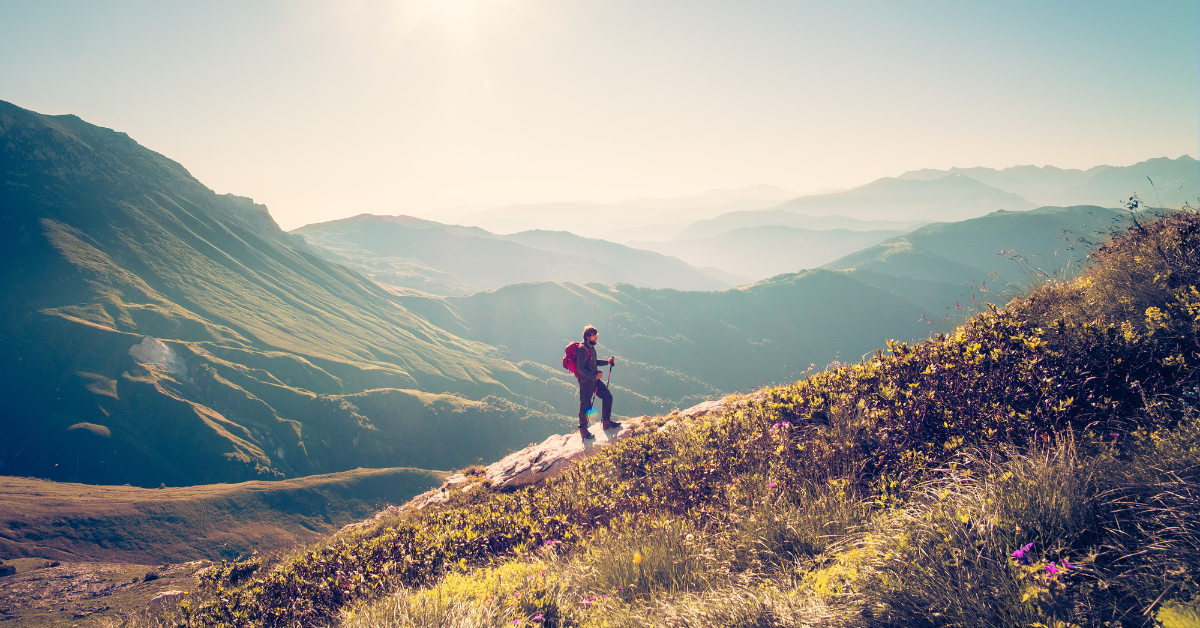 Outdoor hiking in mountains