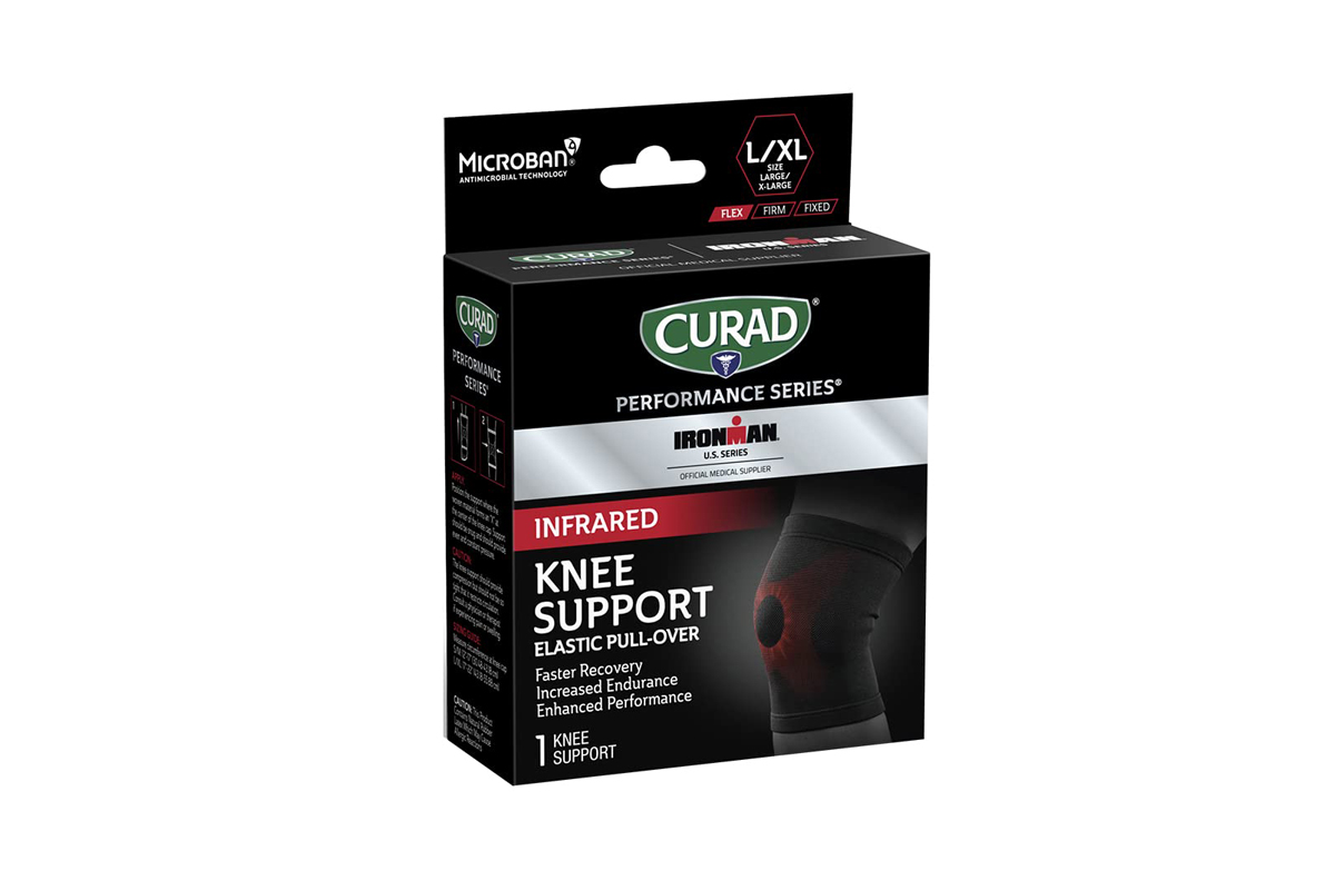 Box of Curad infrared knee support for recovery and endurance.