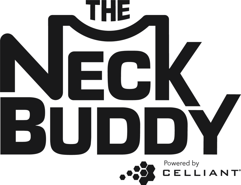 The Neck Buddy brand logo. Tagline: Powered by Celliant